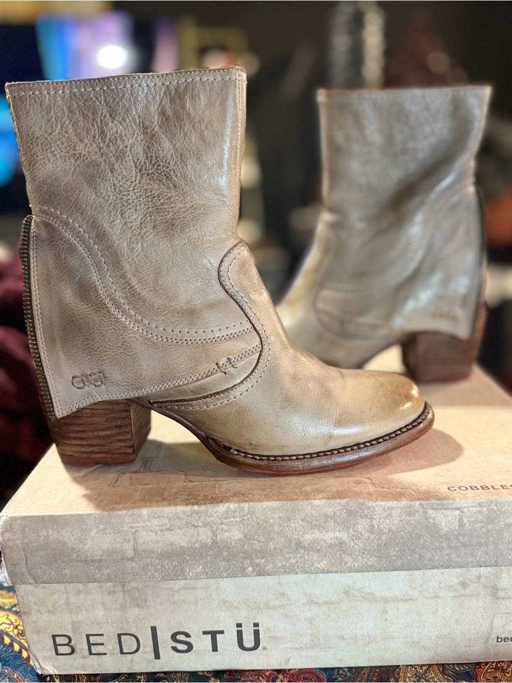 BED|STU Icicle Rustic Leather Ankle Booties